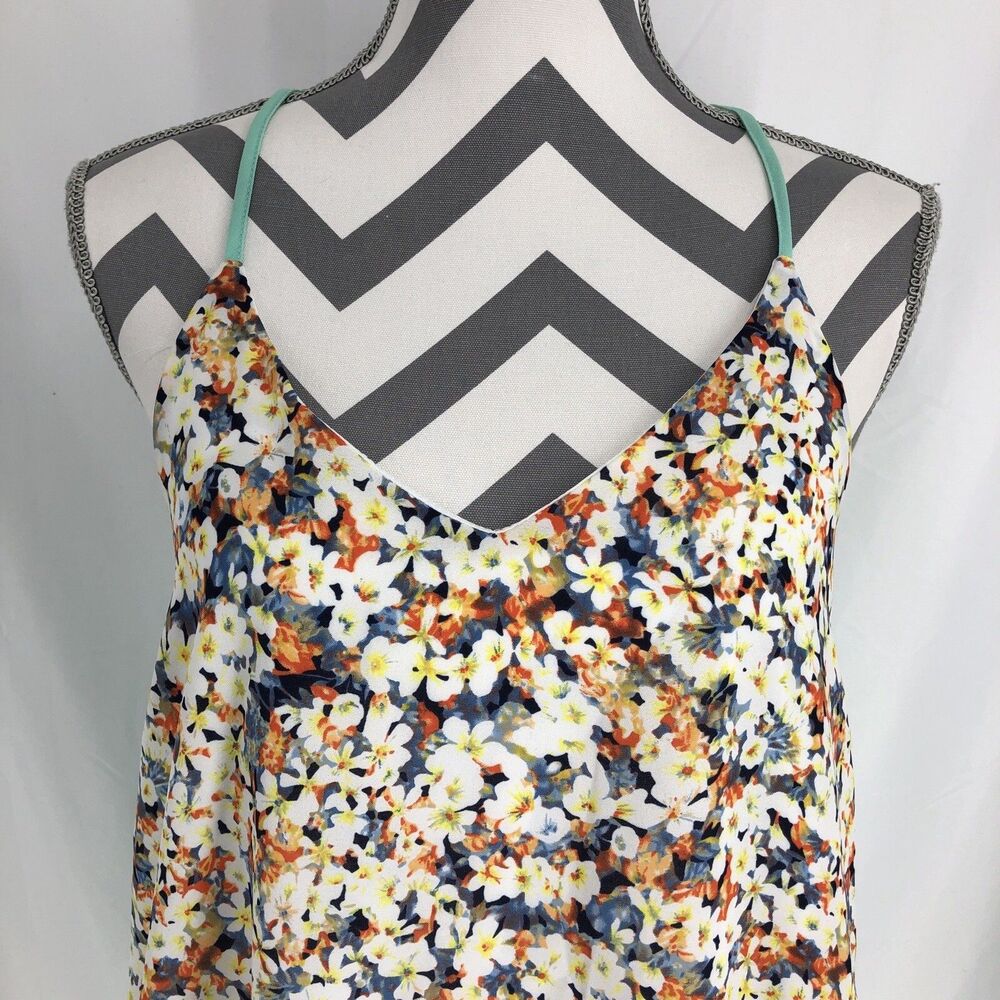 Papermoon Teal Multi Floral Sleeveless Tank Top Medium USA